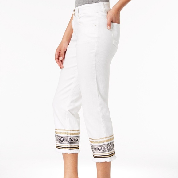 Style & Co. Denim - Style & Co Curvy White Embellished Capri Jeans